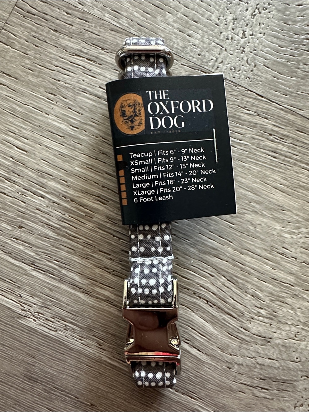 The Oxford Dog Gray Polka Dot Dog Collar XS